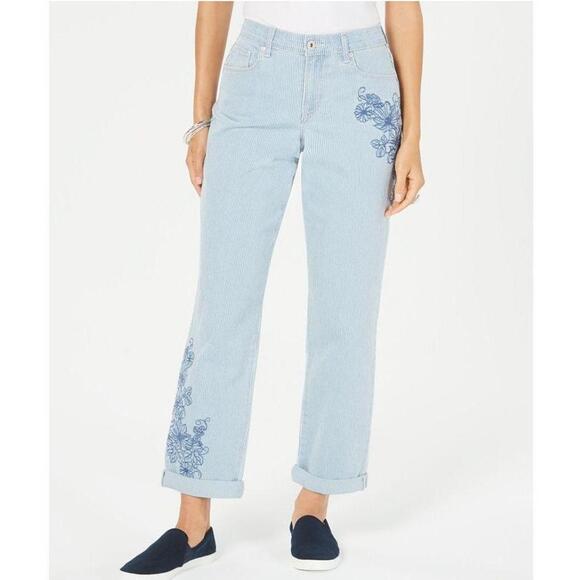 Style & Co Striped Embroidered Curvy-Fit Boyfriend Jeans - Picture 1 of 3